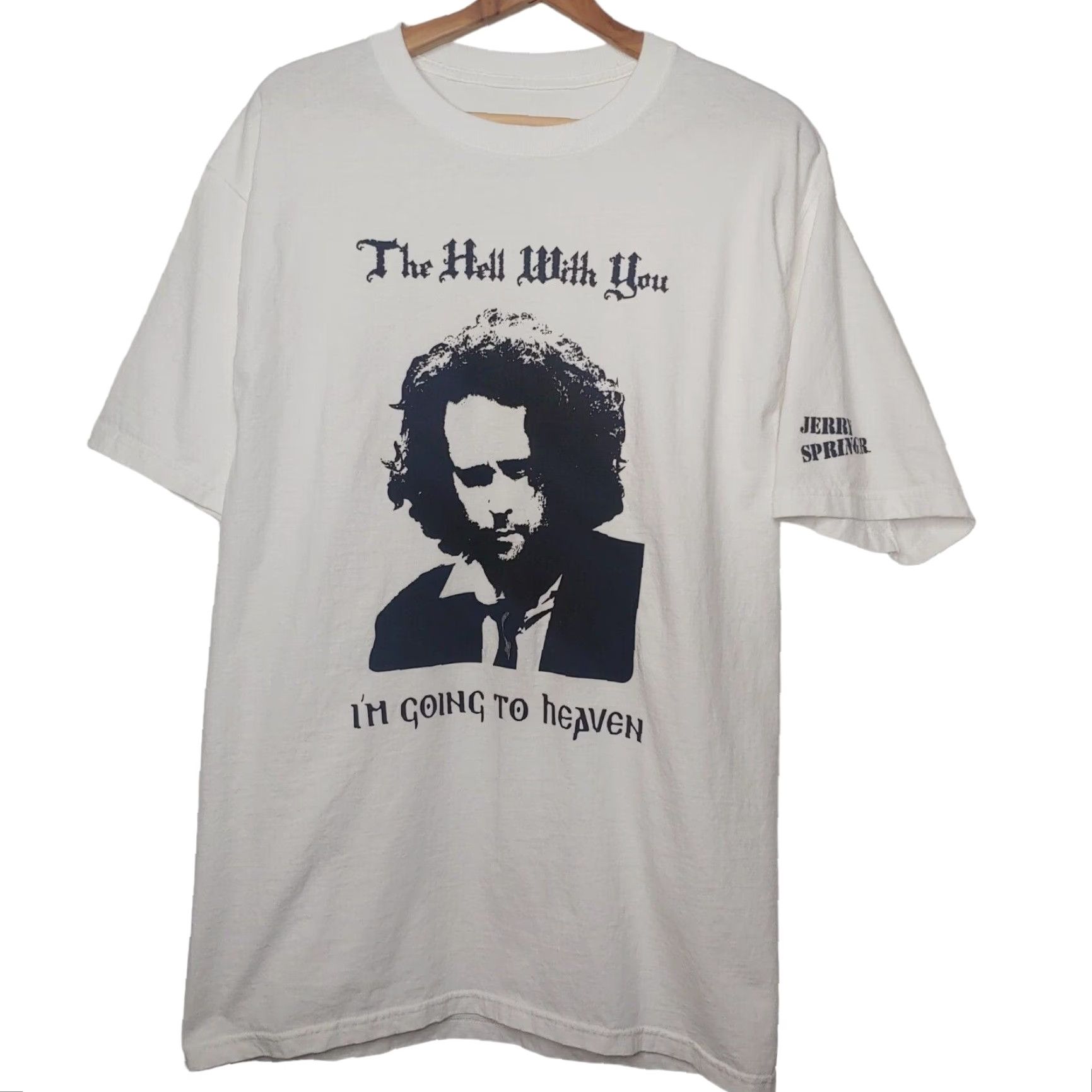 Fruit Of The Loom VINTAGE Jerry Springer Opera Shirt Men L White Crew Neck Short Sleeve Graphic Print The Hell With You I'm Going to Heaven T-Shirt Size US L / EU 52-54 / 3 - 2 Thumbnail