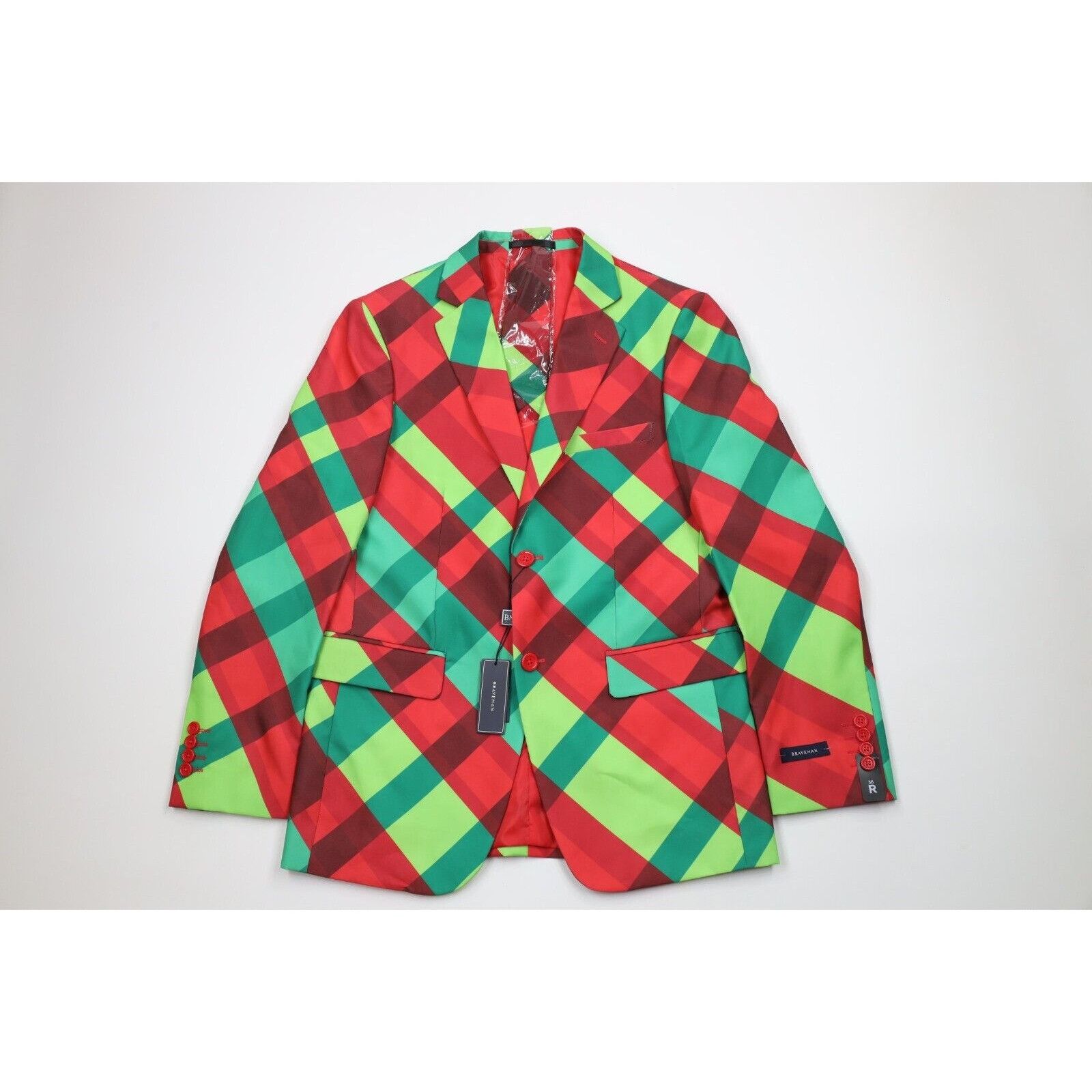 Vintage New Brave Man Christmas Plaid 3 Piece Suit 36R Size 36R - 2 Thumbnail
