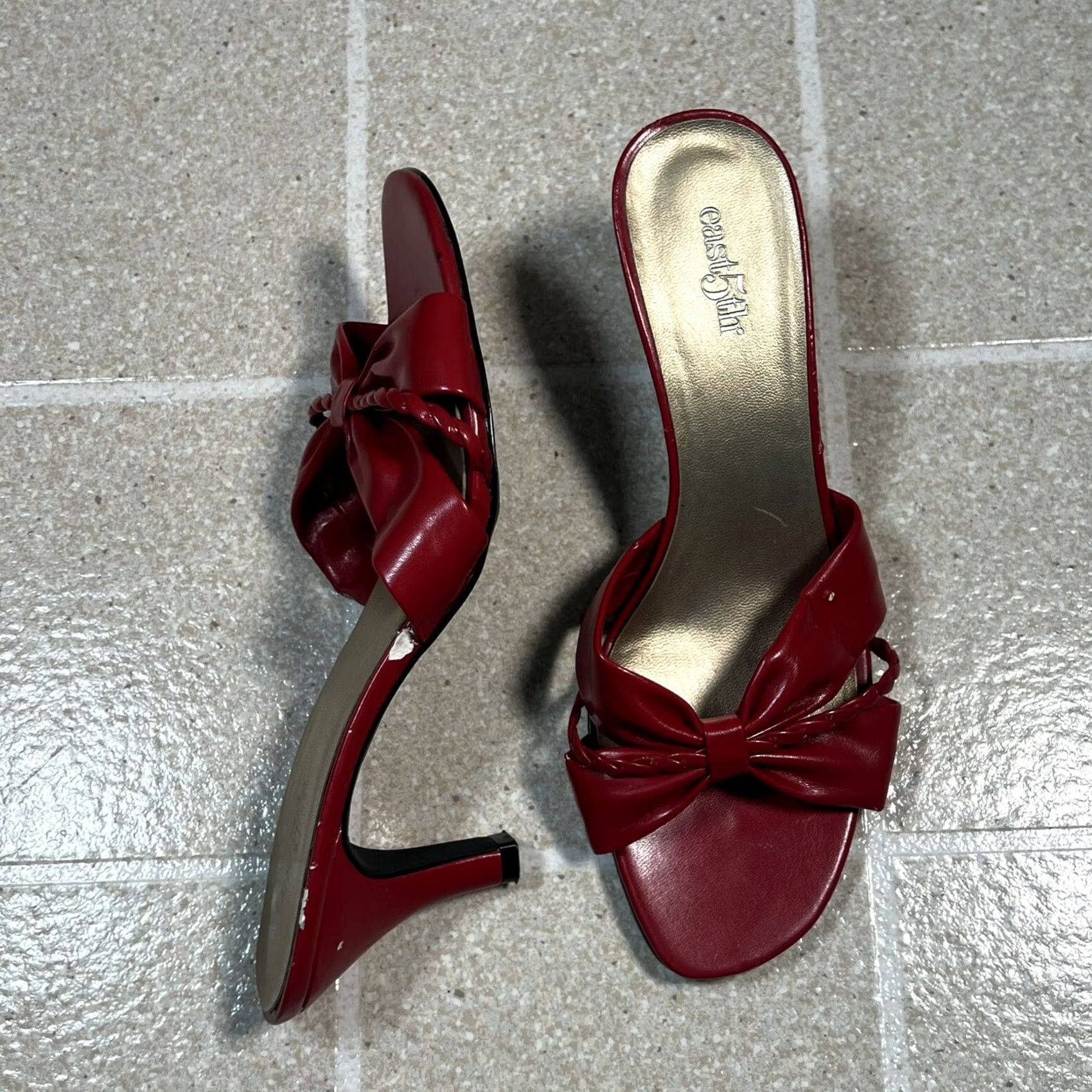 Vintage East 5th Red Heels Slingback Women 7.5 Faux Leather Size 7.5 Scuffs Described Size US 8 / IT 38 - 4 Thumbnail