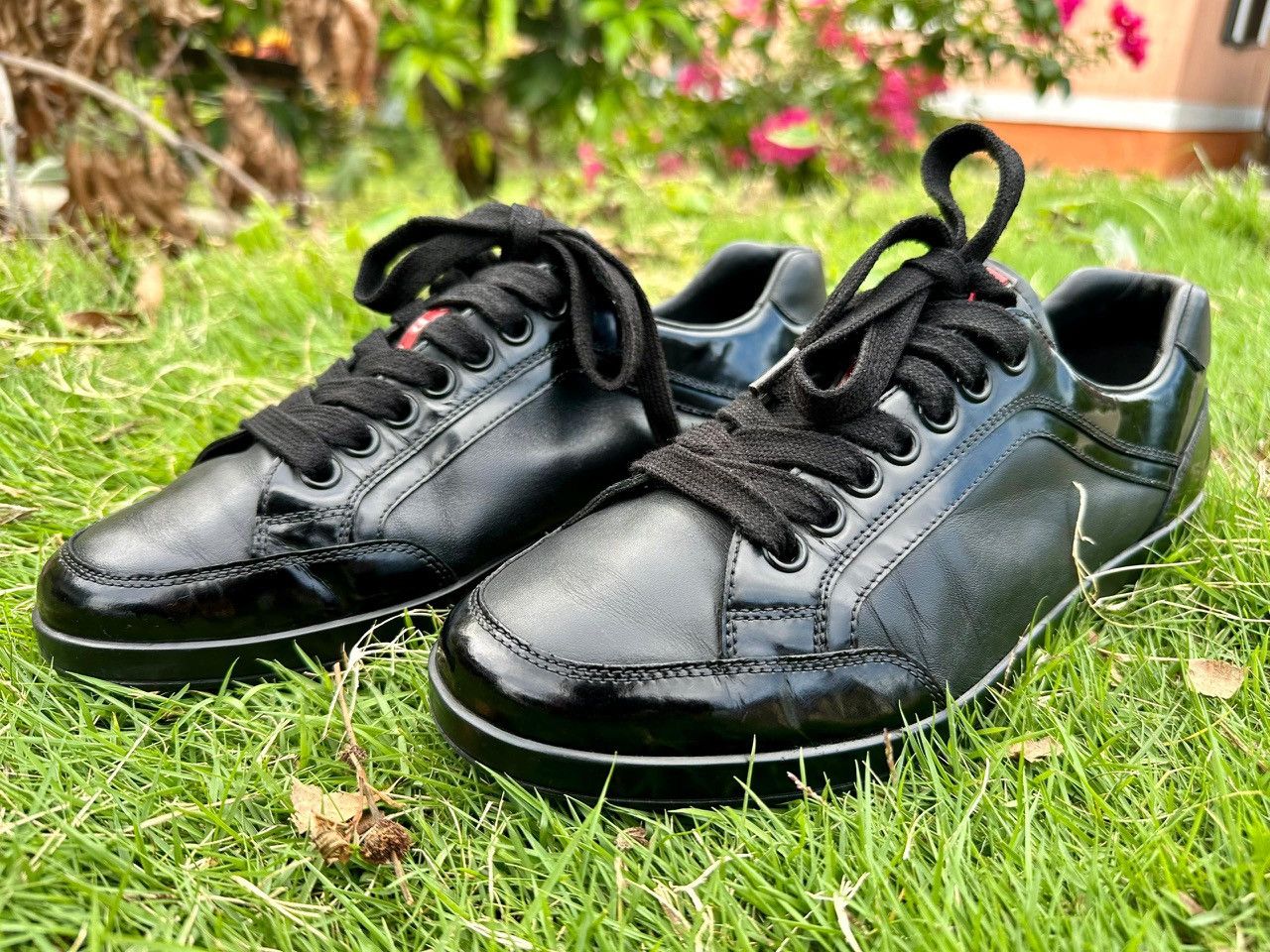 Prada Authentic Prada Lace-Up Nappa Shiny Nero Low Top Sneakers Size US 7 / EU 40 - 1 Thumbnail