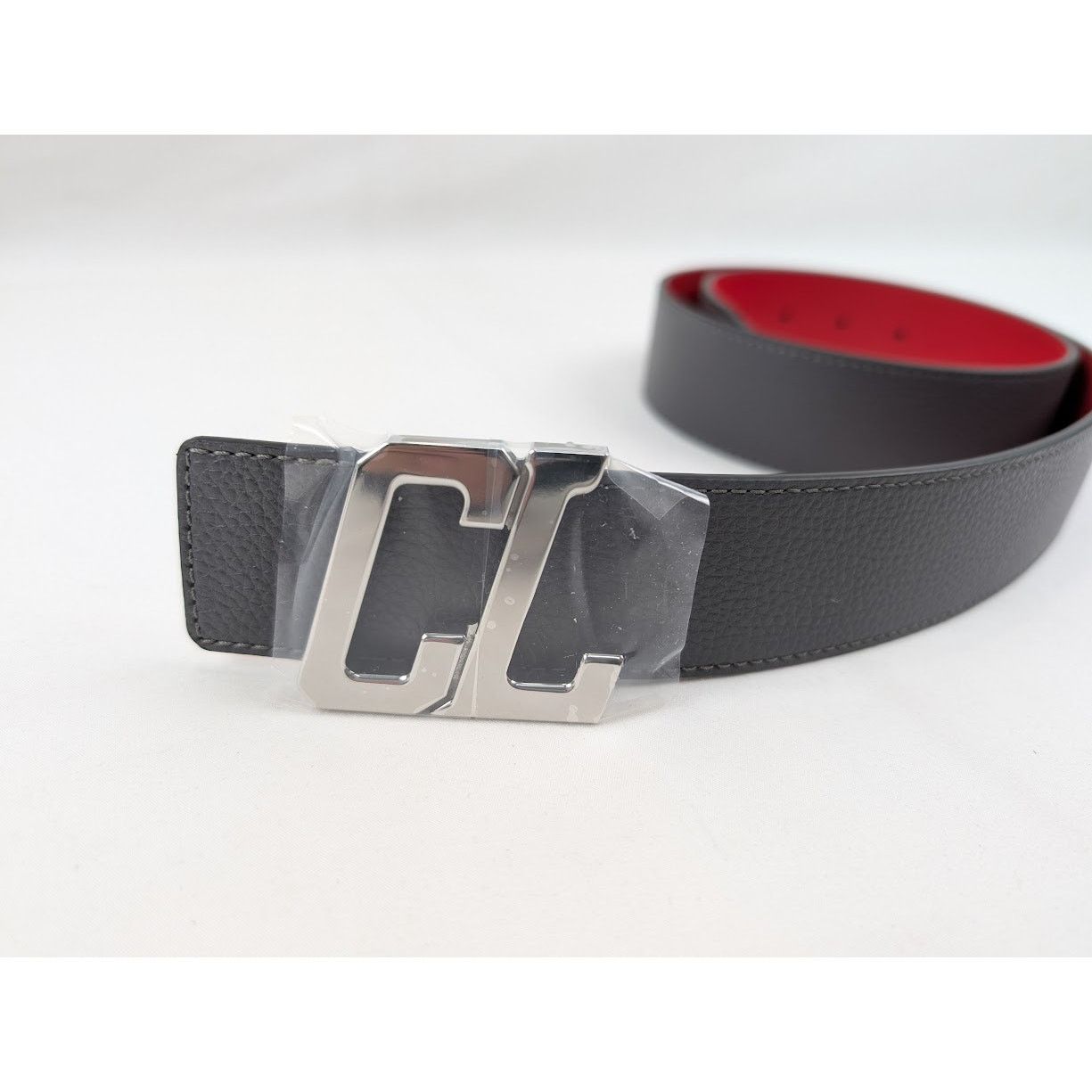 Christian Louboutin o1rshd1 Size: 85 / Happy RUI CL Logo Belt Smoky/Loubi/Silver Size 34 - 3 Thumbnail