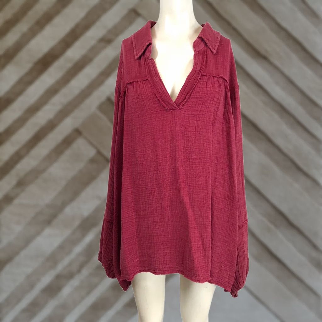 Vintage VINTAGE ANDRÉE BY UNIT Gauze V-Neck Collared Oversized Tunic Shirt 3X Size XXL / US 16-18 / IT 52-54 - 1 Thumbnail