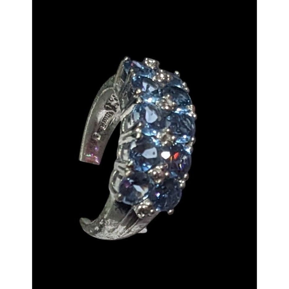 Other Blue And Clear Gemmed Double Row Silver Tone Ring Size 5 3/4 Size ONE SIZE - 12 Thumbnail