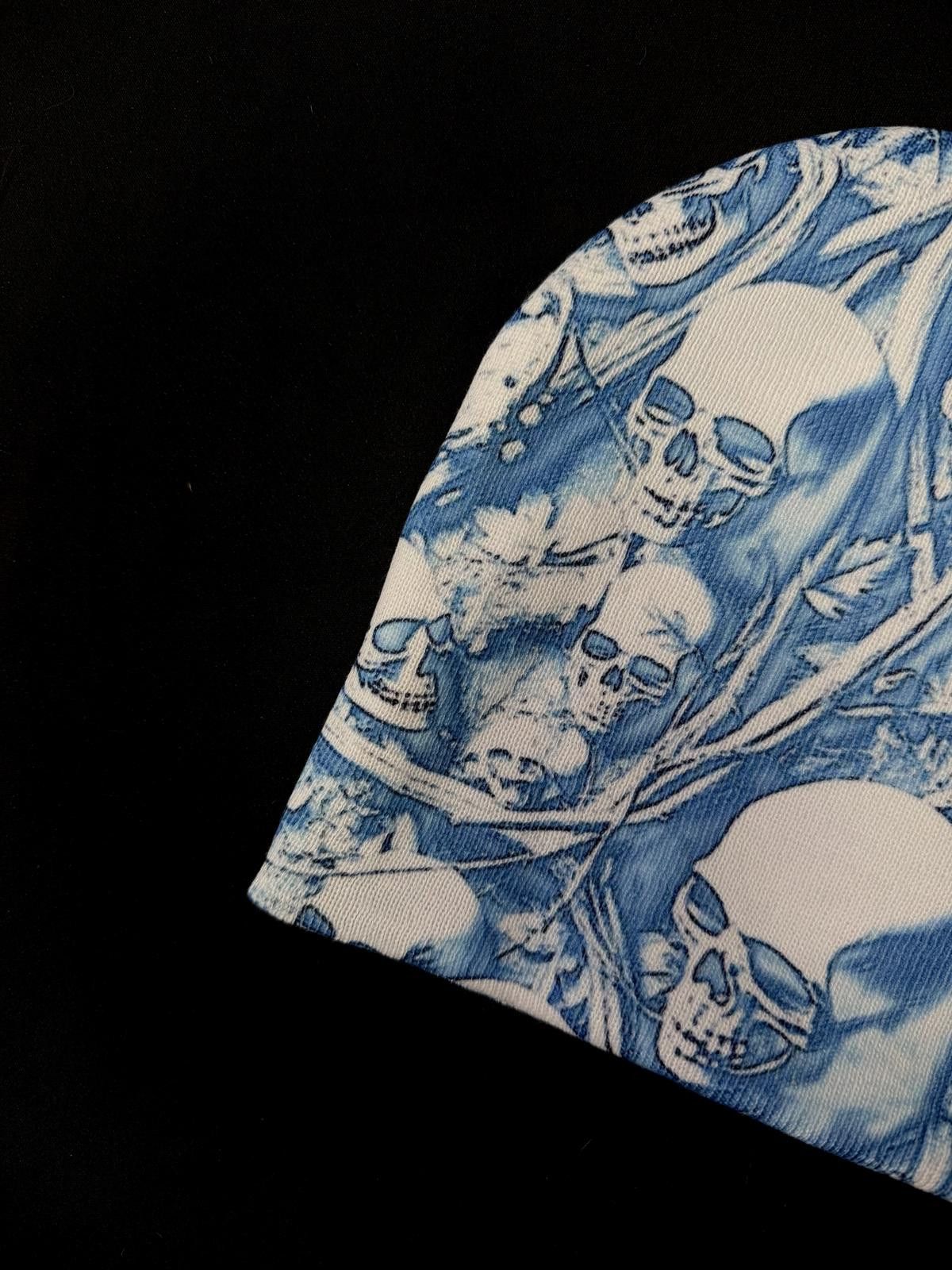 Japanese Brand Rare Y2K Liquid Blue Skull Print No Cuff Knit Beanie Hat OS Size ONE SIZE - 3 Thumbnail