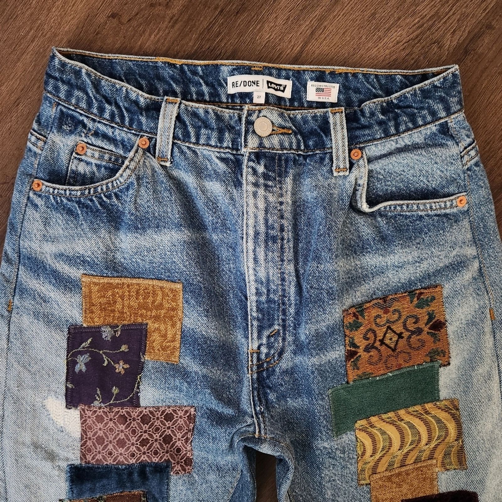RE/DONE RE/DONE Levi's 70s Loose Flare Patchwork Upcycled Jeans Size 27" / US 4 / IT 40 - 9 Thumbnail
