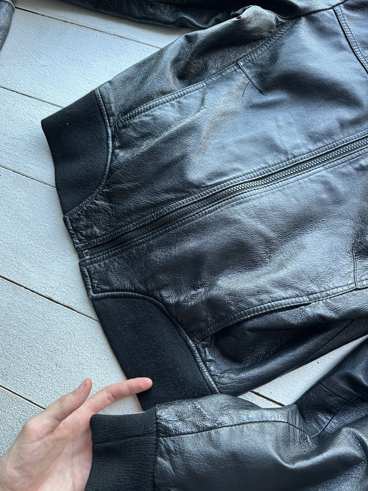 Other 🚨Y2K RICK OWENS TYPE DIRTY SLIM FIT ZIP LEATHER JACKET Size L / US 10 / IT 46 - 3 Thumbnail