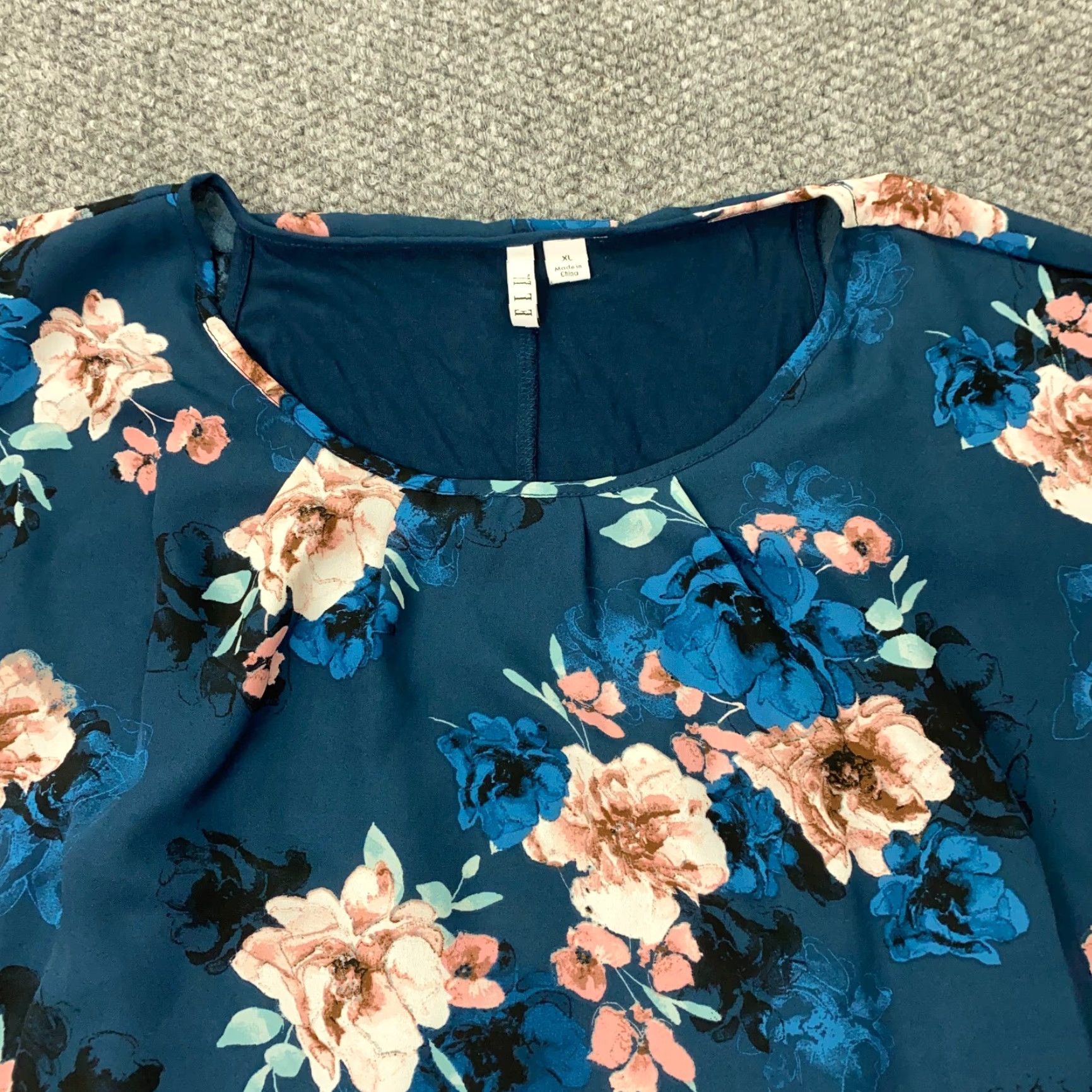 Vintage Elle Blouse XL Blue Floral Flowy Layered Stretch Top Size XL / US 12-14 / IT 48-50 - 2 Thumbnail
