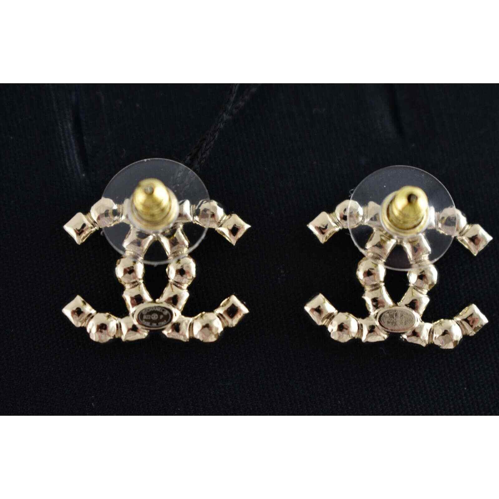 Chanel Chanel Gold Black Crystal Pearl Statement Stud Earrings Size ONE SIZE - 11 Thumbnail
