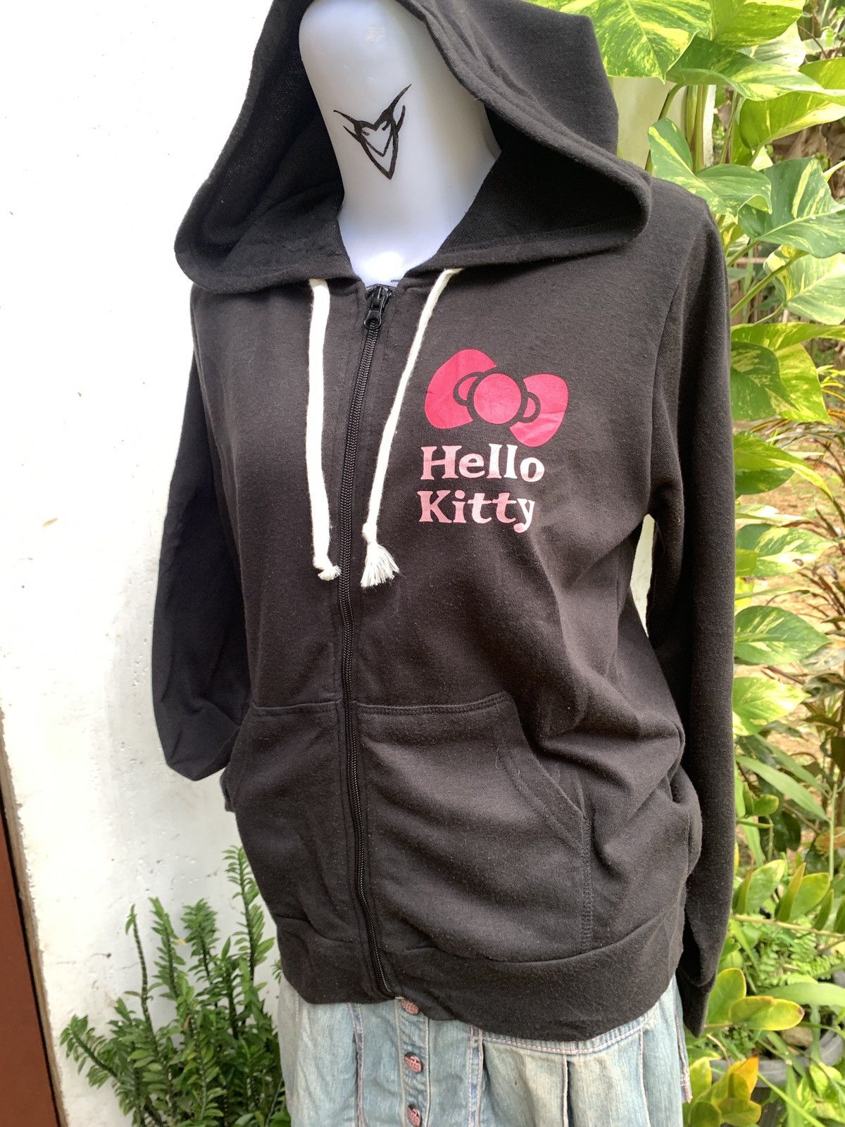 Anime × Cartoon Network × Japanese Brand y2k Hello Kitty Black Cute Pop Sillhoute Ribbon Logo Hoodie Size M / US 6-8 / IT 42-44 - 3 Thumbnail