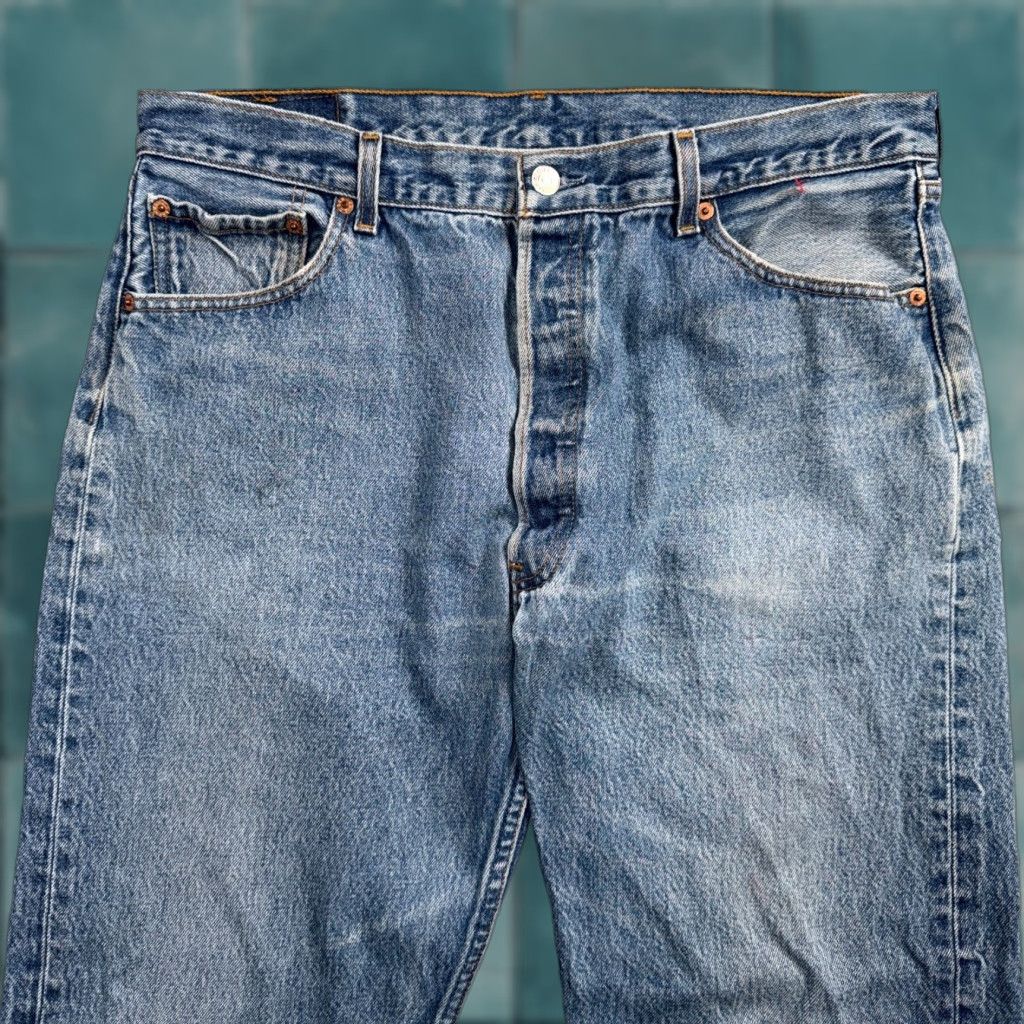 Levi's Levi's 501 Jeans Hardware Vintage 90s USA 38x32 Blue Light Wash Regular Mens Straight 5-Pocket Denim Cotton Size US 38 / EU 54 - 1 Thumbnail