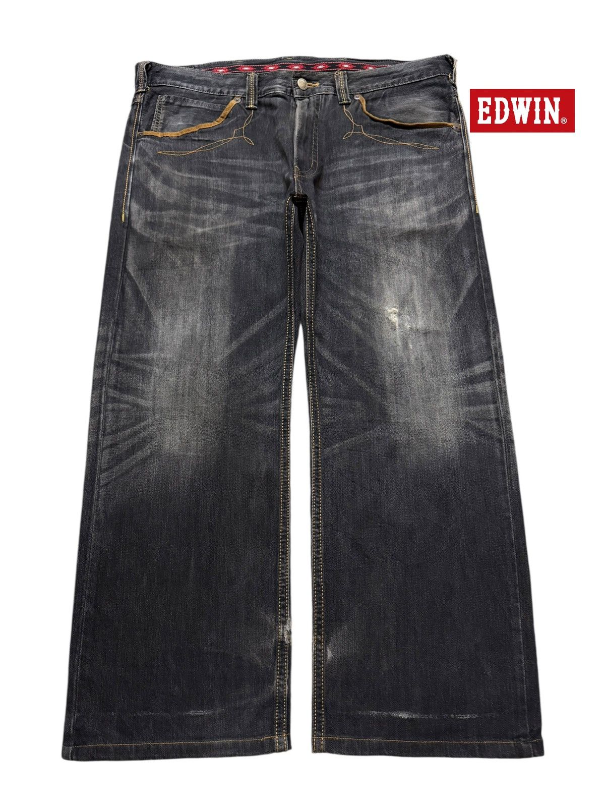 Edwin Vintage 90s Edwin Faded Wash Whiskers Wide Leg Baggy Jeans Size US 42 / EU 58 - 1 Thumbnail