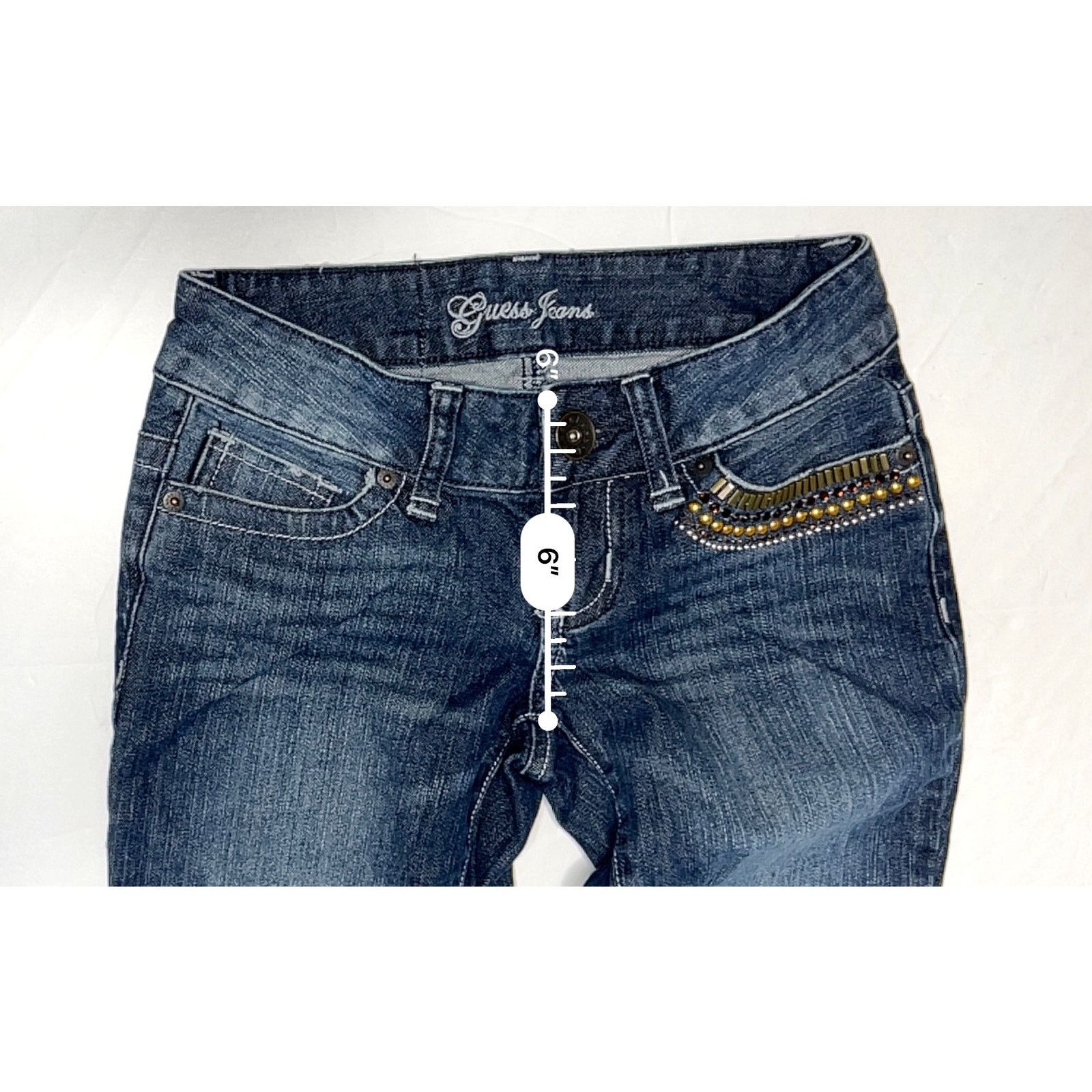 Guess Guess Foxy Embellished Stretch Flared Jeans 24 Whiskered Size 24" / US 00 / IT 34 - 6 Thumbnail
