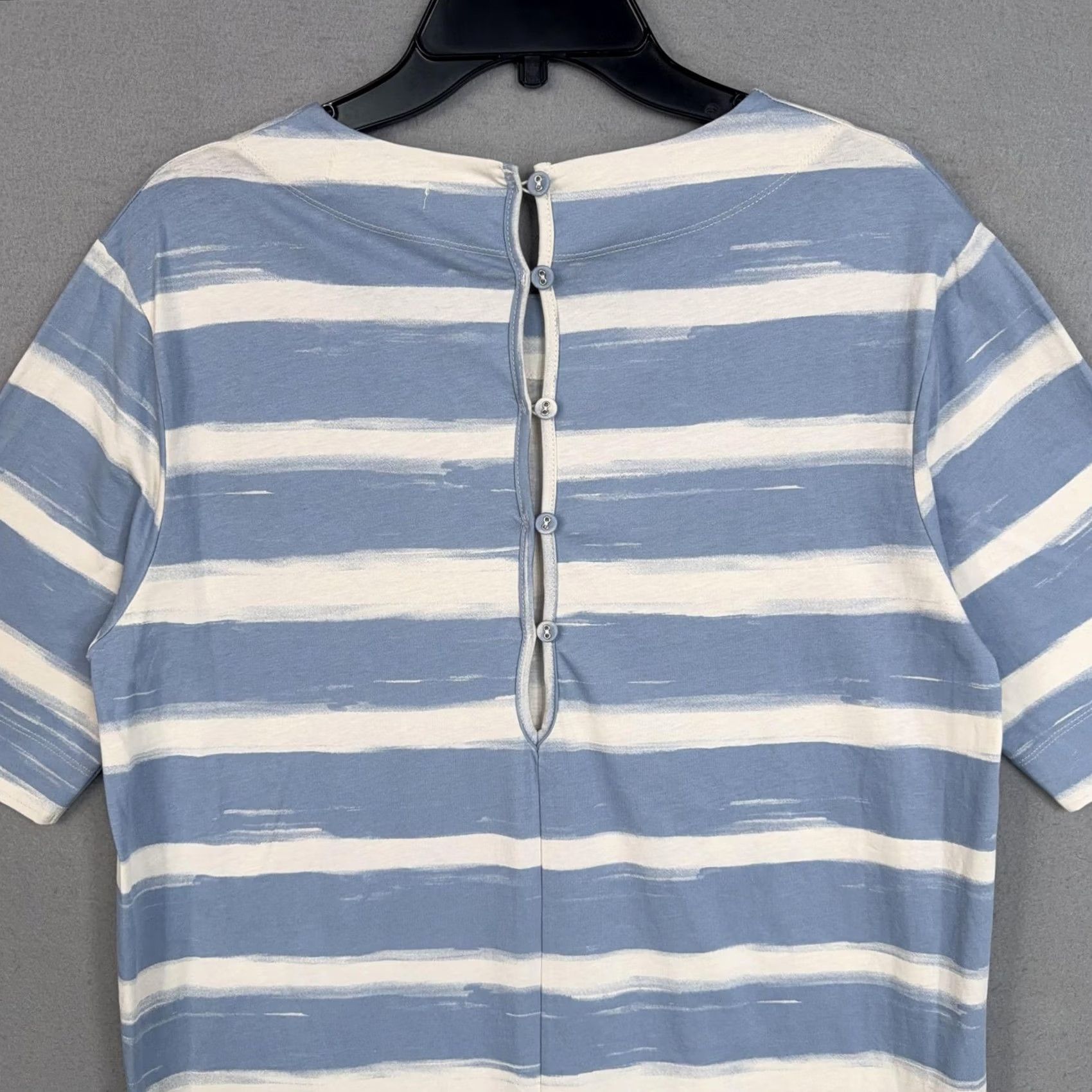 Vintage Masai Dress Womens Medium Blue White Stripe T Shirt Midi Side Slit Jersey Cotton Size M / US 6-8 / IT 42-44 - 7 Thumbnail