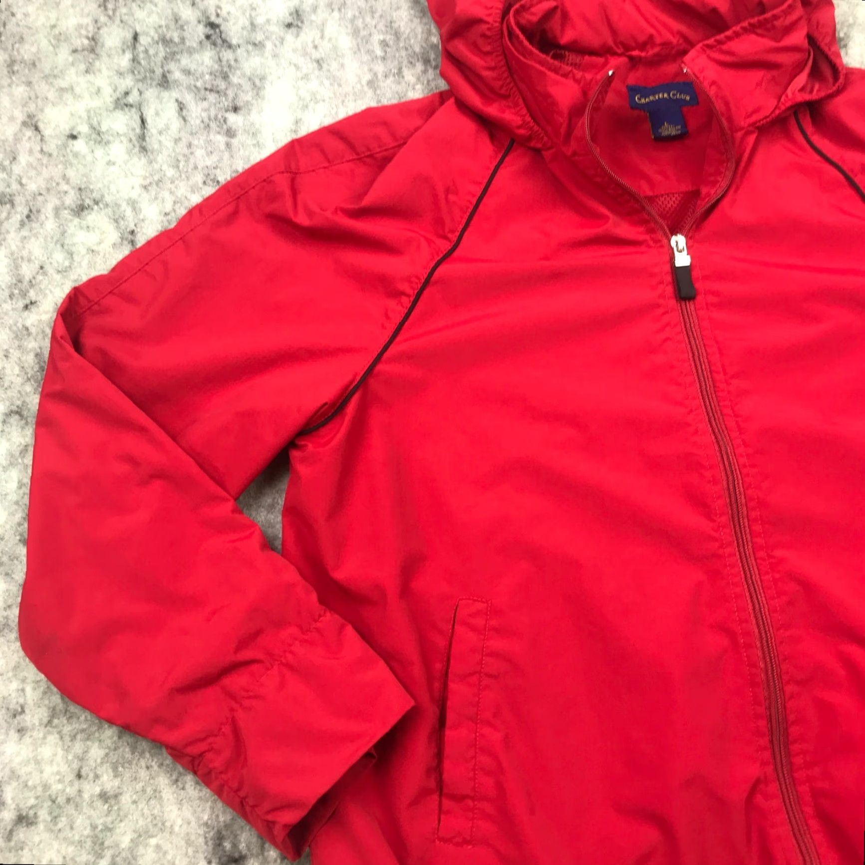 Charter Club VTG Charter Club Womens Jacket Large Red Zip Up Pockets Nylon Hood Packable Windbreaker Size L / US 10 / IT 46 - 2 Thumbnail