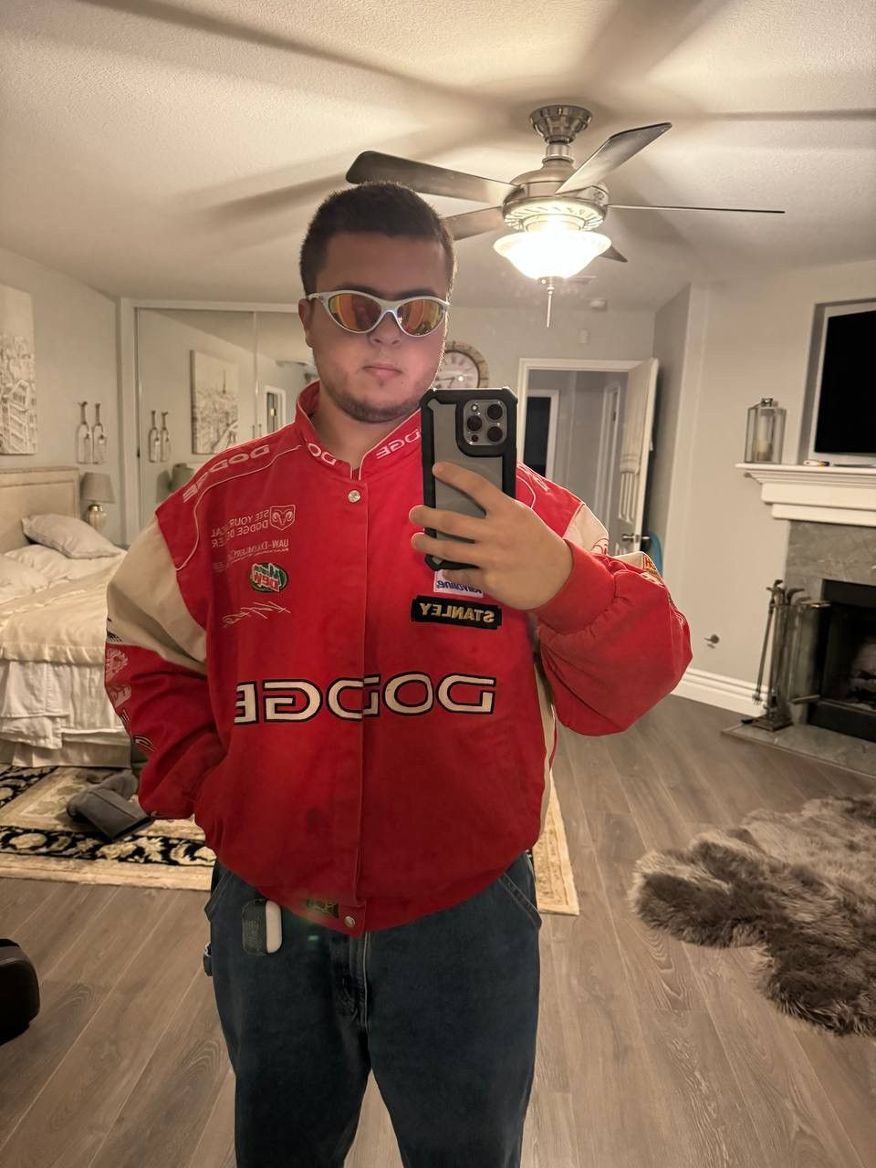 image of Jacket Nascar (Jh Design)Red Dodge Racing Embroidered, Men's (Size XL)