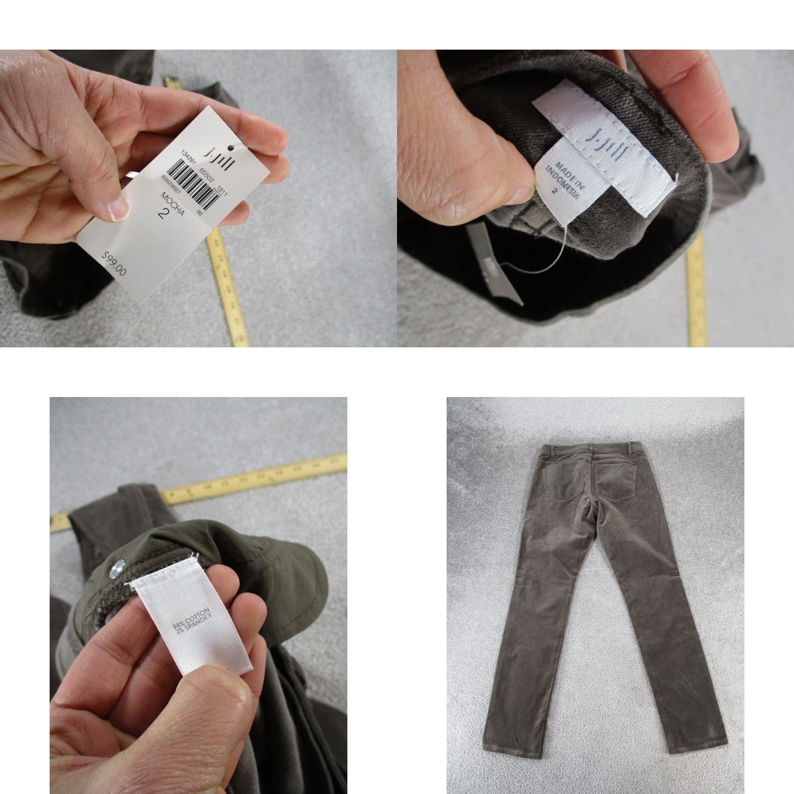 J. Jill J. Jill Womens Pants Size 2 Gray Velvet Skinny Ankle Flat Front Cotton Spandex Solid Size 26" / US 2 / IT 38 - 8 Thumbnail