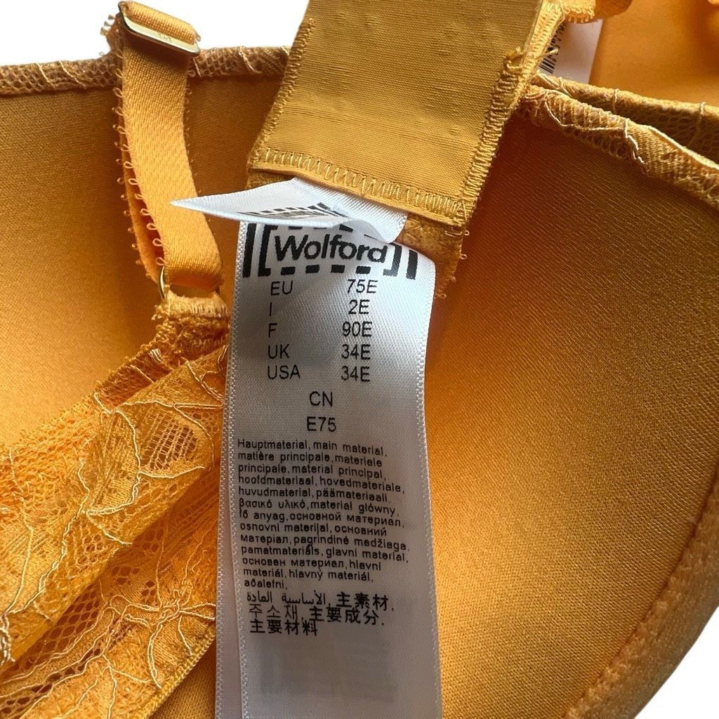 Wolford NWT Wolford Magnolia Lace Push-Up Demi Bra Mango Yellow 75E Size ONE SIZE - 10 Thumbnail
