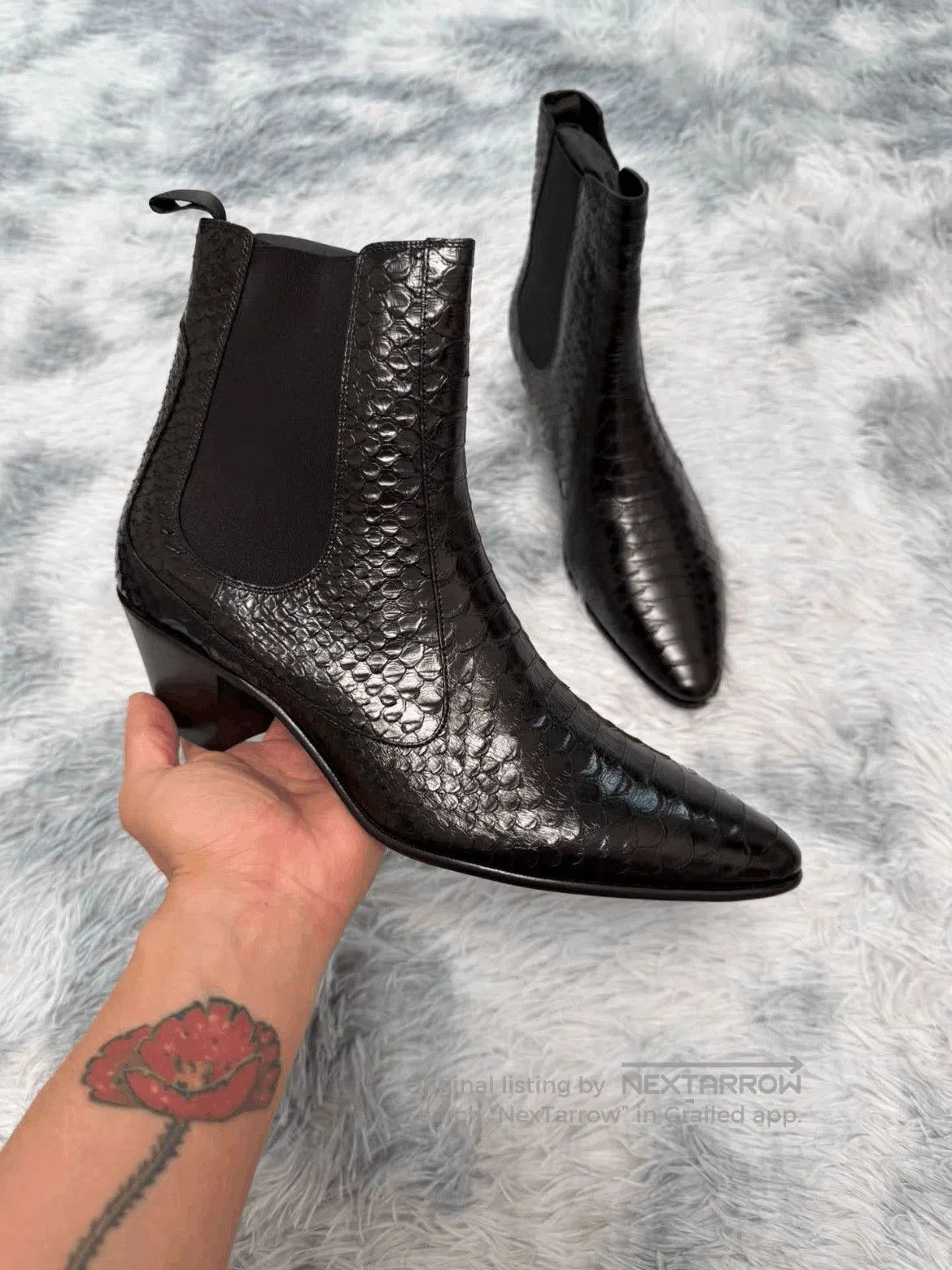 Sz 42.5 Celine Jacno Snake Skin Boots.