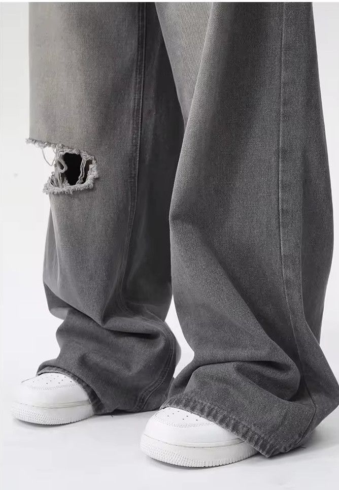 Jean Baggy Jeans Wash Denim Faded Distressed Loose Fit Skate Size US 28 / EU 44 - 6 Thumbnail
