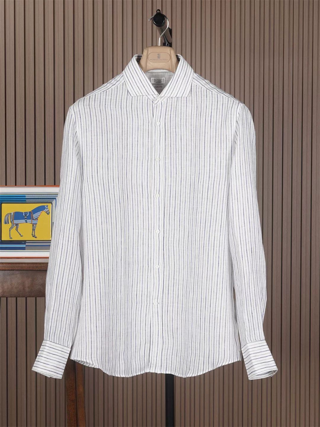 Brunello Cucinelli Brunello Cucinelli Striped Linen Shirt Size US XL / EU 56 / 4 - 1 Thumbnail