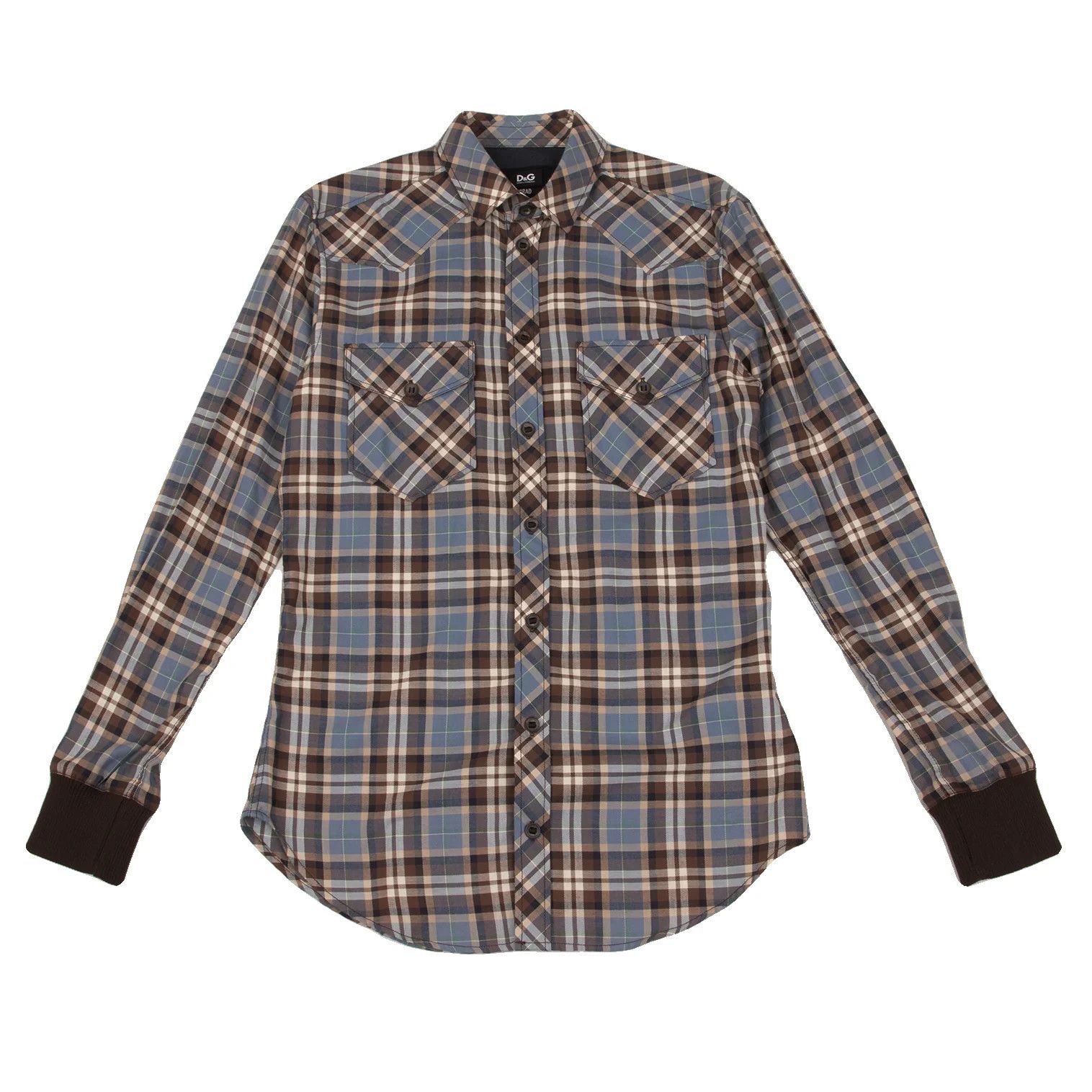 Dolce & Gabbana Multi Cotton Rib Check Western Yoke Shirt Size M Size US M / EU 48-50 / 2 - 1 Thumbnail