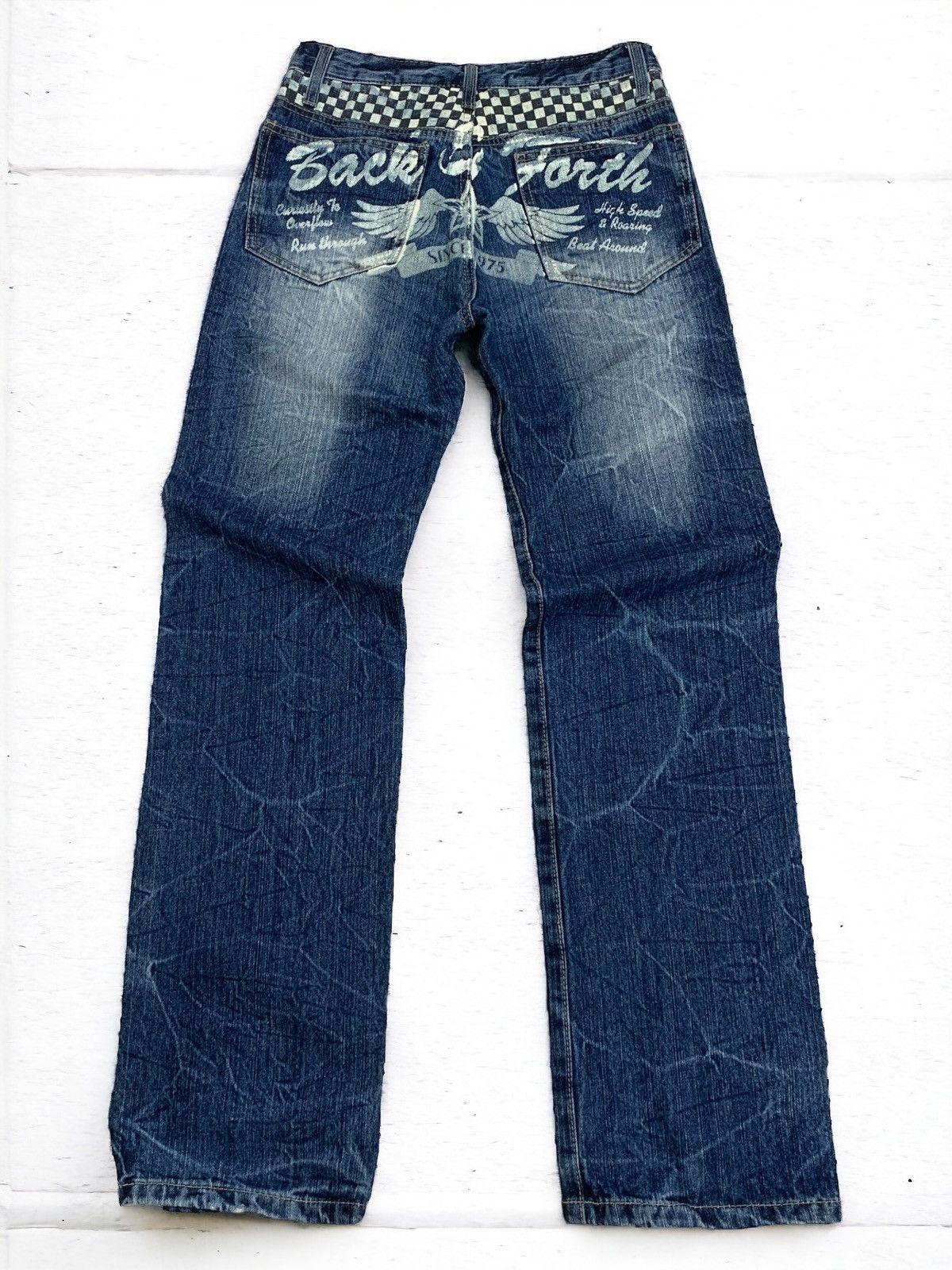 20471120 × Hysteric Glamour × Japanese Brand Back Forth Gothic Wing Seditionaries Bondage Denim Pants Size US 27 - 1 Thumbnail
