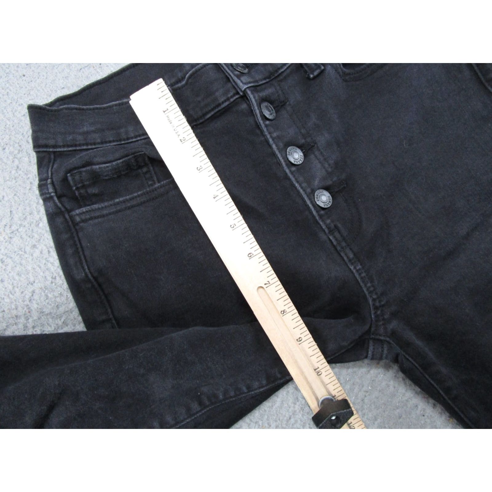 Vintage Zenana Women's Black Denim Button Fly Bell Bottom Flared Jeans Size 28 Distress Size 28" / US 6 / IT 42 - 7 Thumbnail