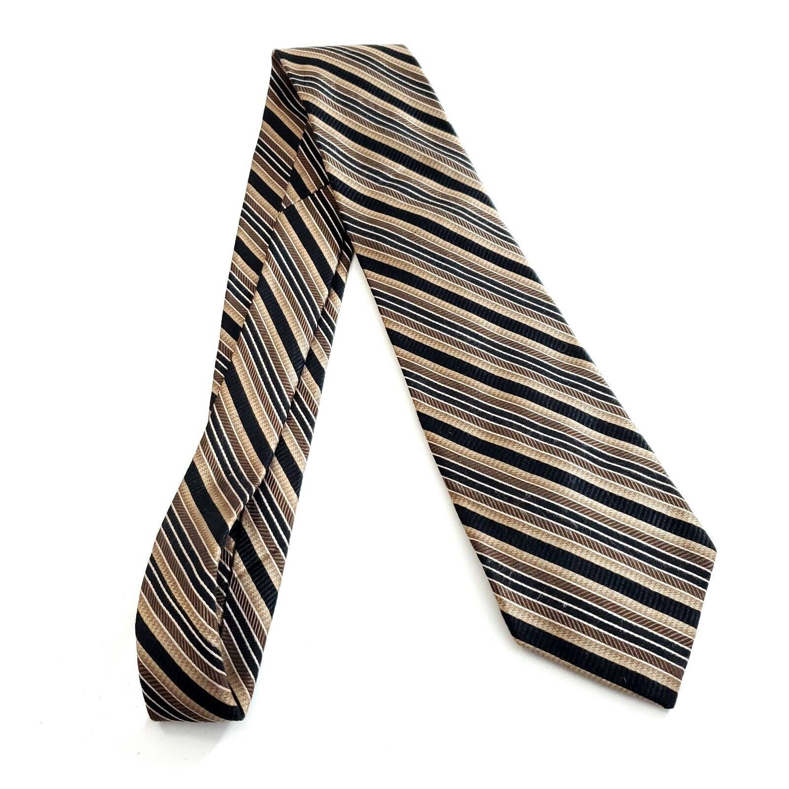 Other Bruno Piattelli Roma Brown Tan Woven Striped Silk Tie Size ONE SIZE - 6 Thumbnail