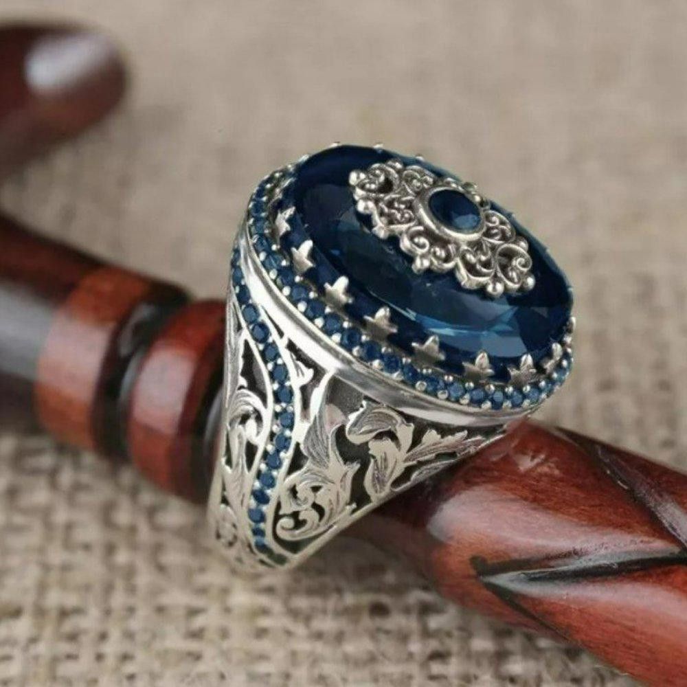 Other Men's Blue Ancient Middle East Arabic Silver Ring - Size 8 Size ONE SIZE - 7 Thumbnail