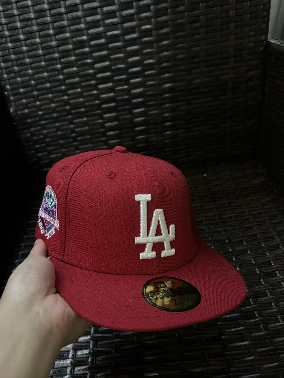 Hat Club × New Era (Sz 7 1/8) New Era 59fifty LA Dodgers Red Maroon UV 50th anv Size ONE SIZE - 1 Thumbnail