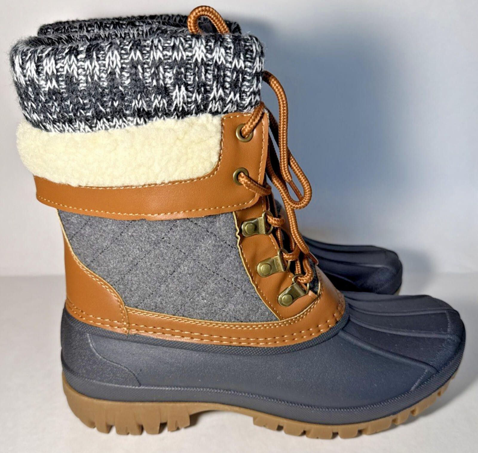 Other ALEADER Winter Snow Boot Brown/Grey Faux Fur Lined Waterproo Size US 9 / IT 39 - 1 Thumbnail