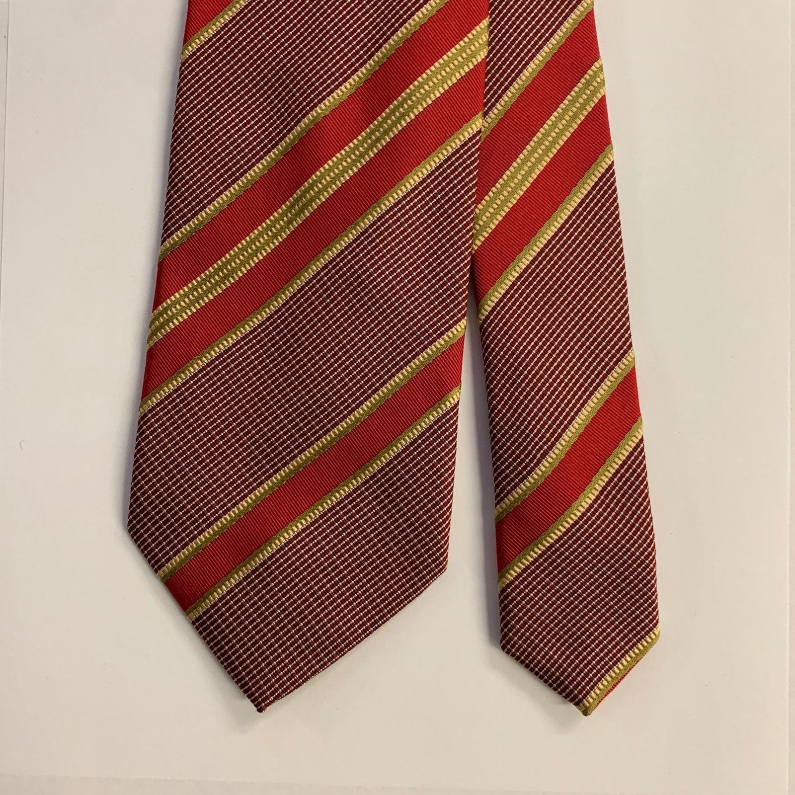 Ermenegildo Zegna ERMENEGILDO ZEGNA One Size Red Gold Diagonal Stripe Silk Tie Size ONE SIZE - 1 Thumbnail
