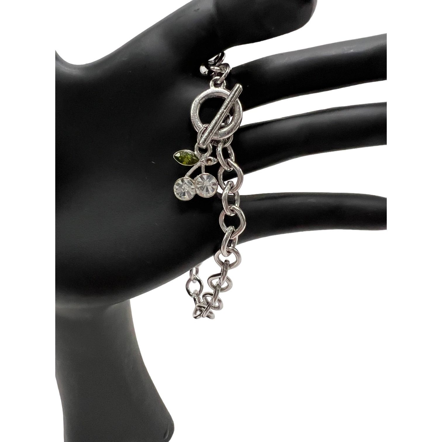 Other Simple Silver Metal Link Chain Bracelet with Cherry Charm Size ONE SIZE - 2 Thumbnail