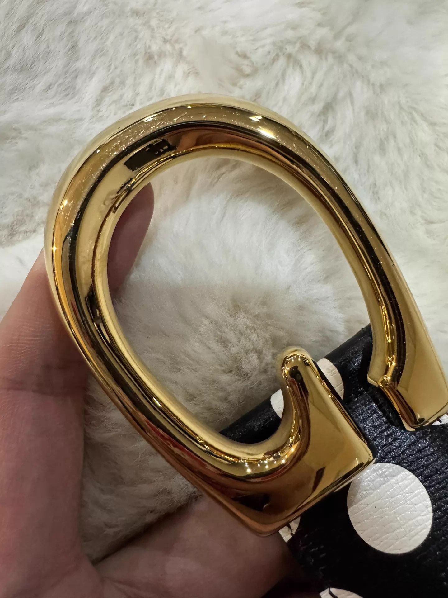 Gucci Gucci Black White Polka Dot Gold Buckle Belt 85 Size ONE SIZE - 3 Thumbnail