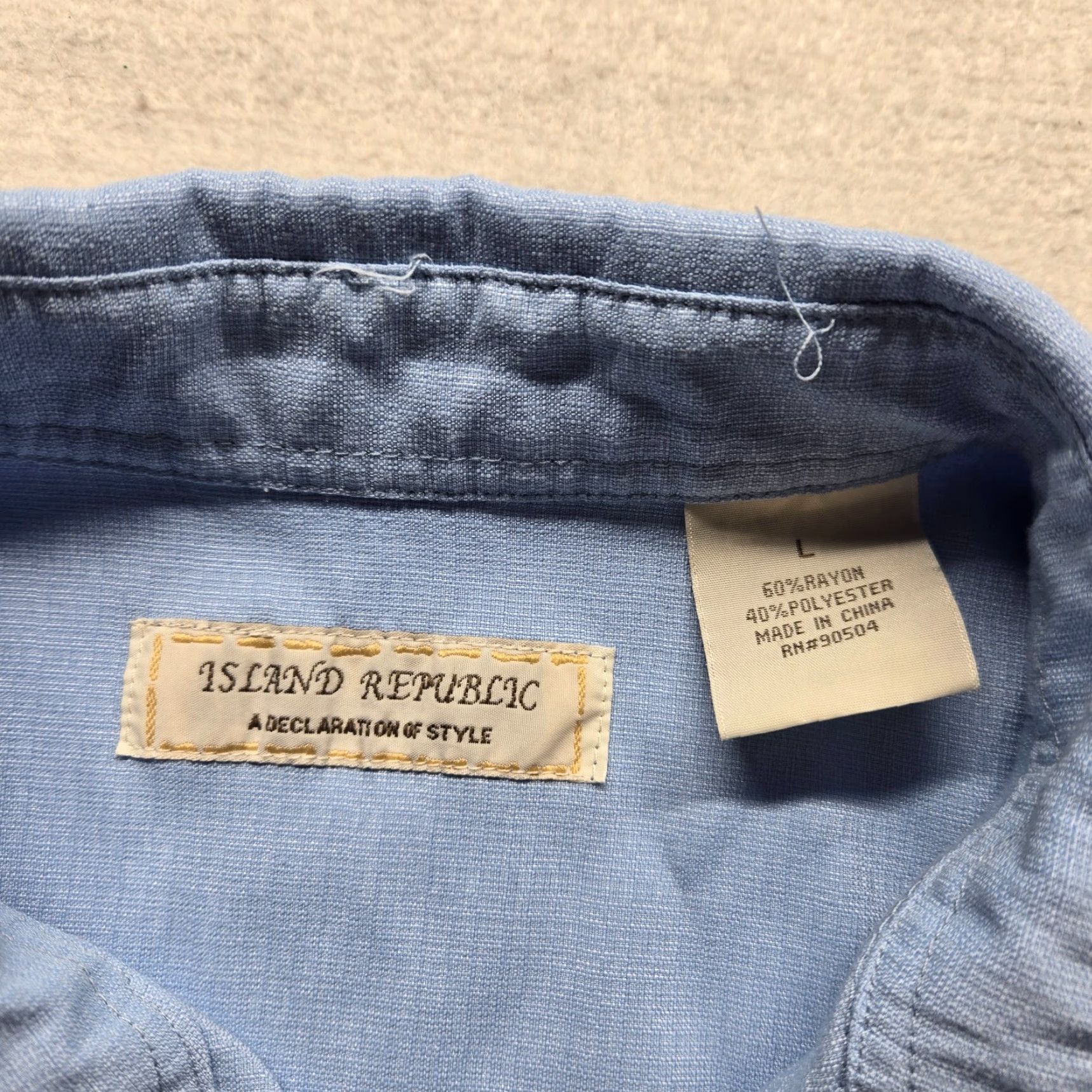 Vintage Island Republic Shirt Solid Blue Rayon Button Up Short Sleeve Casual Men's Large Size US L / EU 52-54 / 3 - 3 Thumbnail