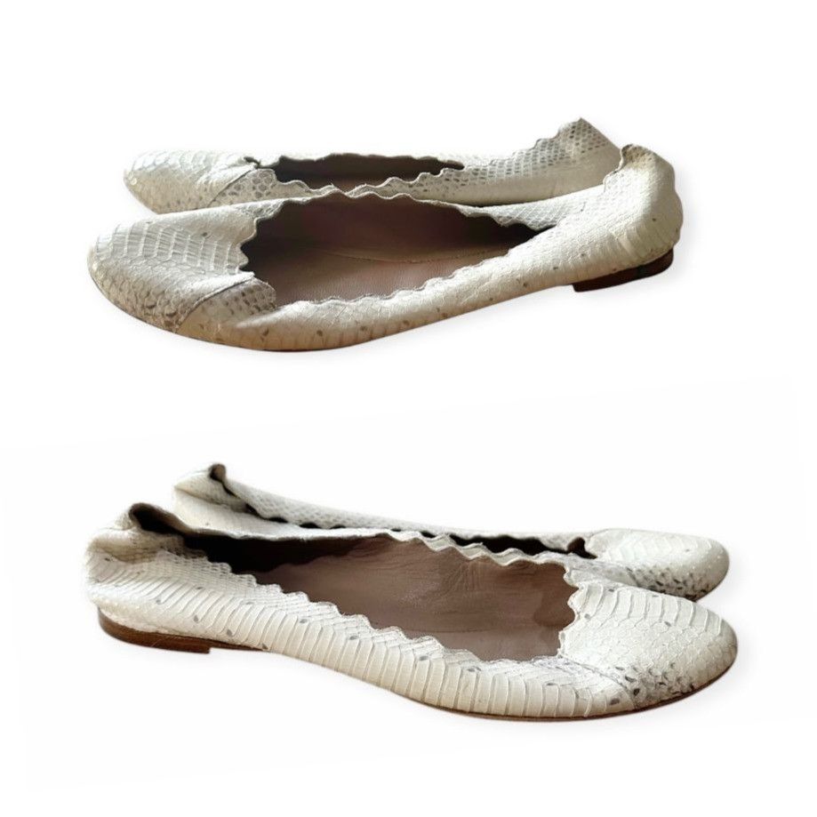 Chloe Chloe Lauren Ballet Ballerina Flats, in white snake, Scallop Size US 9 / IT 39 - 5 Thumbnail