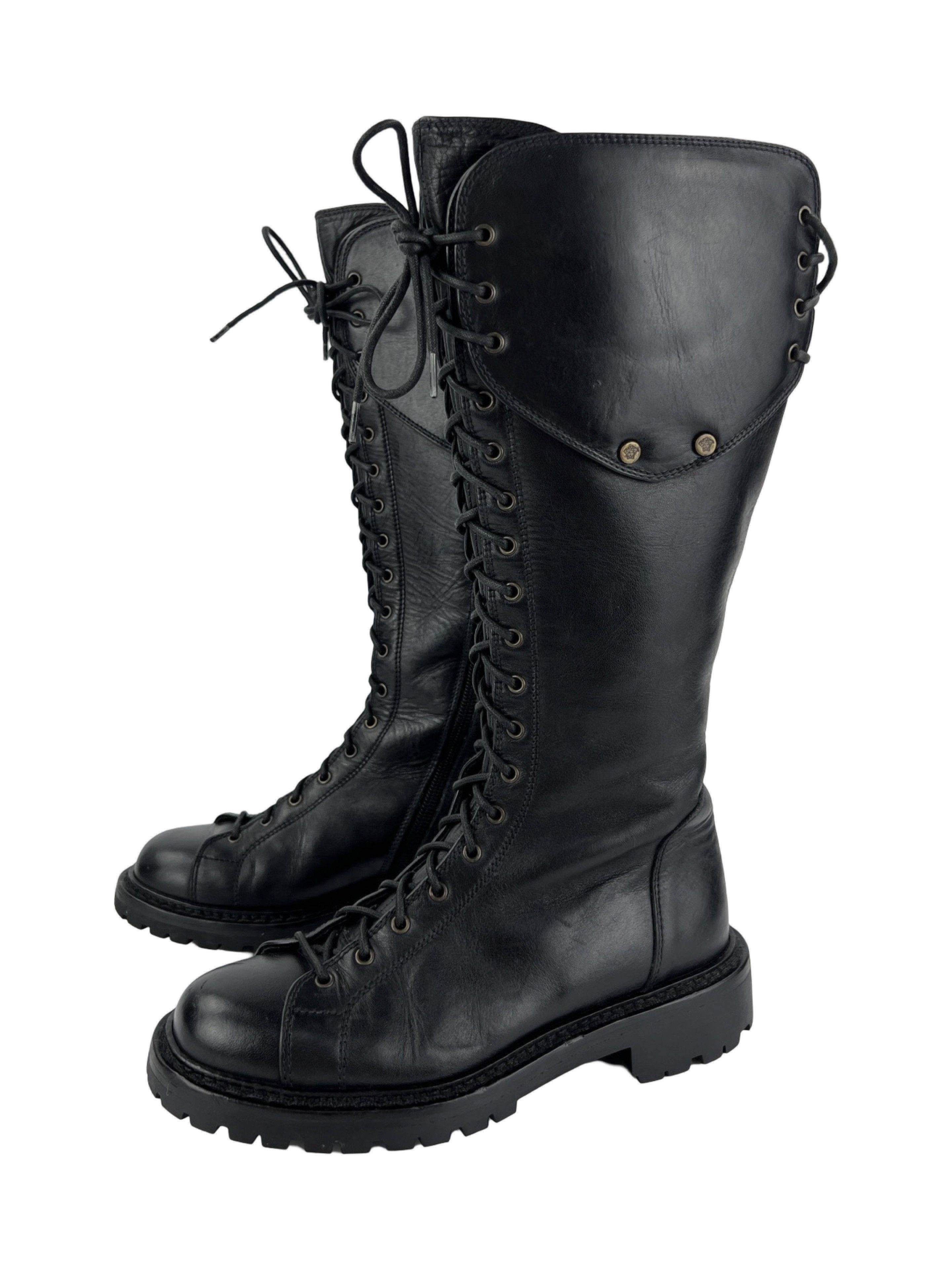 Versace Rare Versace High Moto Riding Leather Boots Medusa Size US 6 / IT 36 - 1 Thumbnail