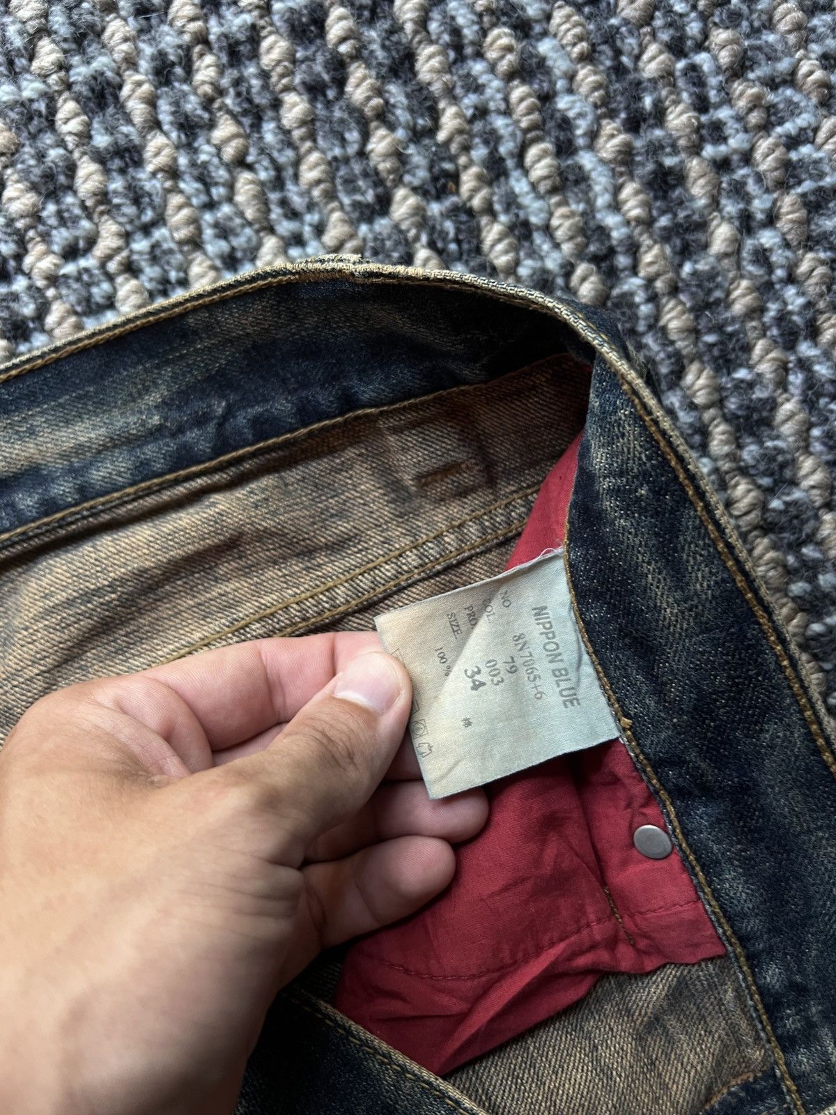 Japanese Brand 00’s Nippon Blue Embroided Washed Archive Baggy Jeans Y2K Size US 34 / EU 50 - 7 Thumbnail