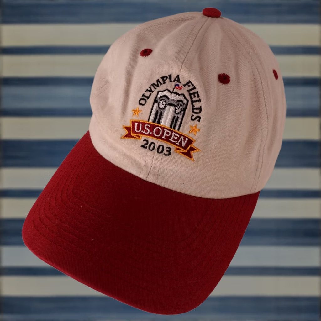 Usga Baseball Cap Adult Adjustable Cream Maroon U.S. Open 2003 Olympia Fields Golf Sports Souvenir, Men's