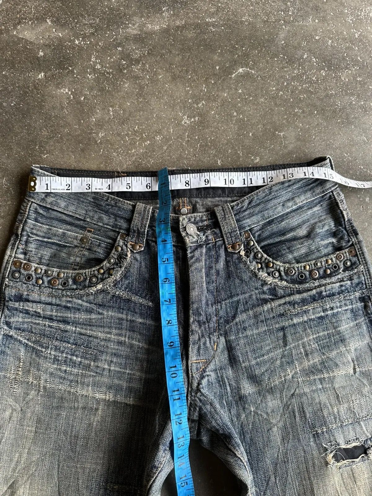 uniform experiment VINTAGE BARTACK JAPAN FLARES JEANS SPIKE/STUDDED DENIM PANTS Size US 29 - 14 Thumbnail