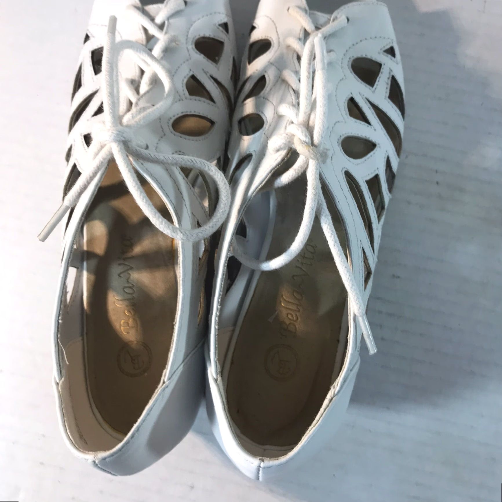Vintage Bella Vita White Leather Lace Up Wedge Open Toe 1.5in Dressy Womens Size 6.5M Size M / US 6-8 / IT 42-44 - 5 Thumbnail