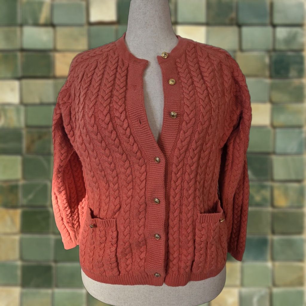Pinko VINTAGE Cardigan Sweater Womens Large Coral Pink Gold Buttons Knit Pullover Crew Neck Long Sleeve Casual Womens Size L / US 10 / IT 46 - 1 Thumbnail