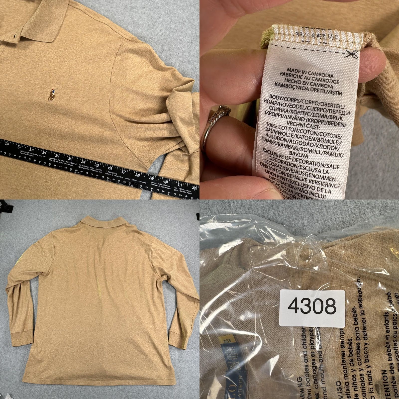 Polo Ralph Lauren VINTAGE Polo Ralph Lauren Polo Shirt Mens 2XLT Beige Big & Tall Long Sleeve Knit Cotton Size US XXL / EU 58 / 5 - 8 Thumbnail