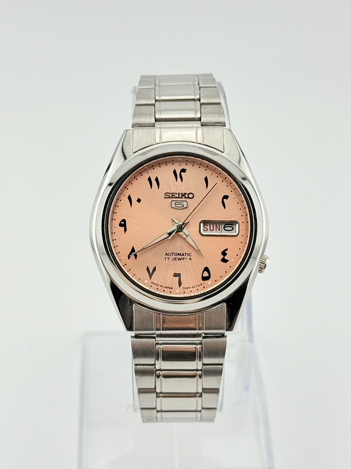 Arabic Salmon Seiko Watch Automatic Mens Wristwatch Vintag