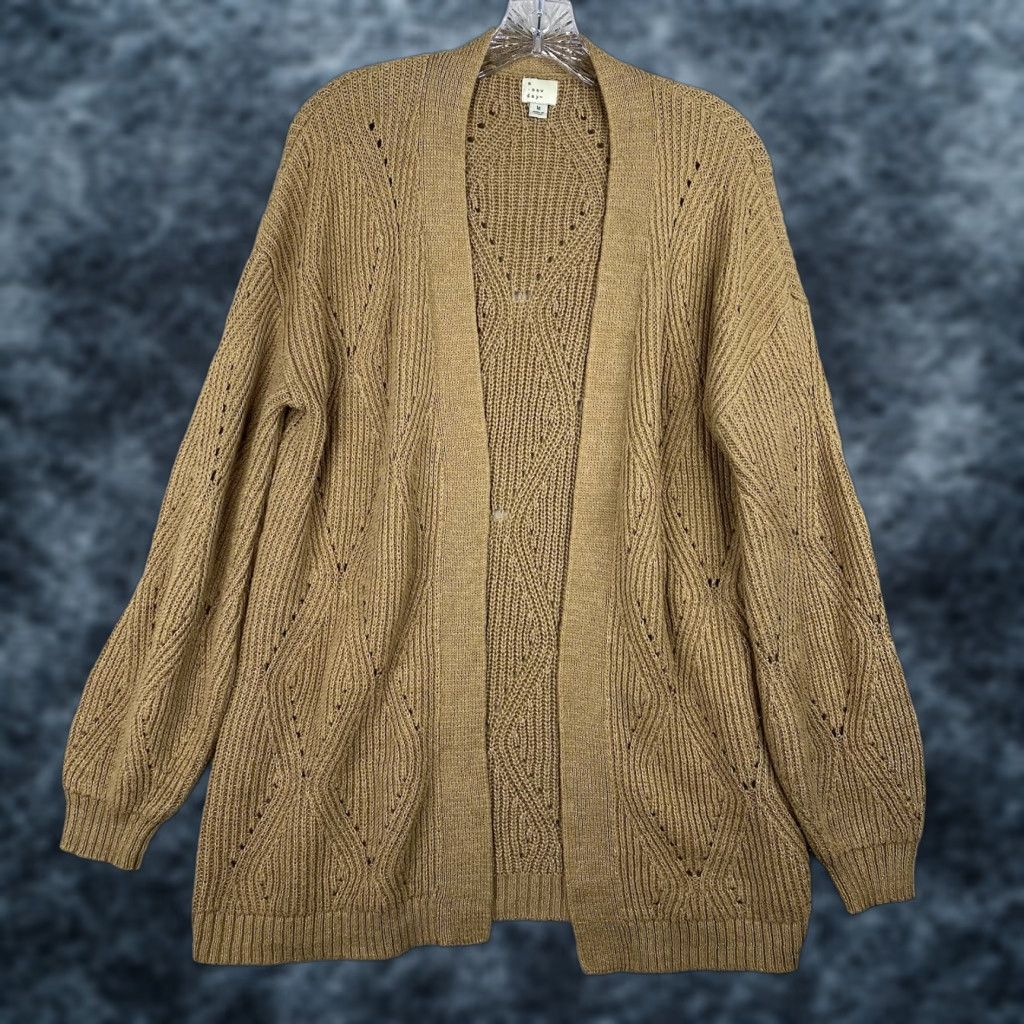 Vintage A New Day Cardigan Womens M Brown Cable Knit Open Front V-Neck Casual Autumn Winter - Sweater Mens? Size M / US 6-8 / IT 42-44 - 1 Thumbnail