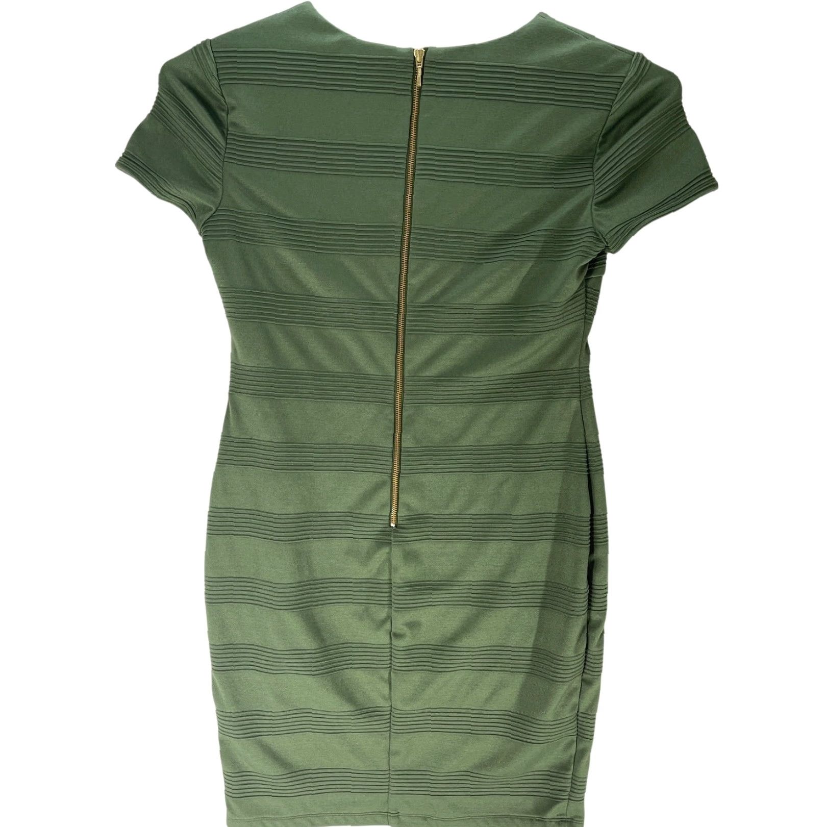 Vintage Bisou Bisou Bodycon Dress Women 14 Short Sleeve Olive Green V-Neck Party Cocktail Size 36" / US 14 / IT 50 - 3 Thumbnail