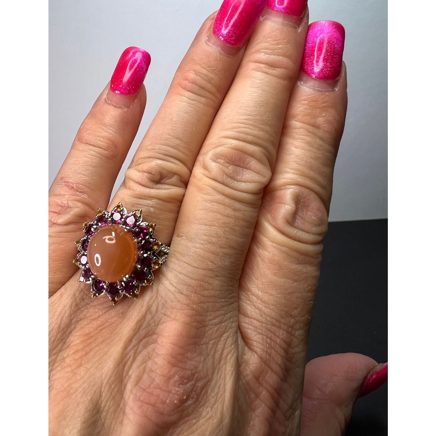 Other Peach moonstone rhodolite ring in sterling silver size 7 Size ONE SIZE - 8 Thumbnail