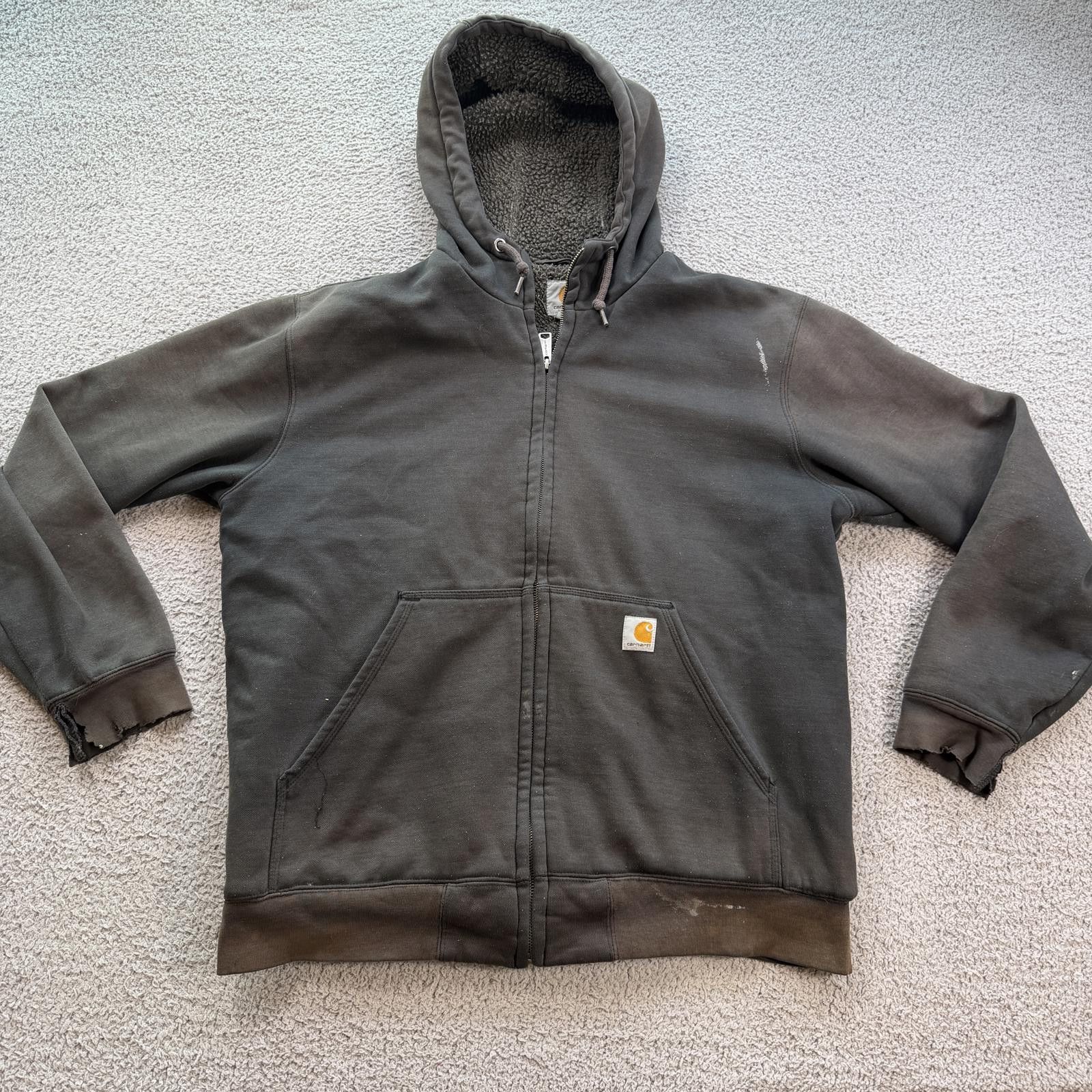 Carhartt Carhartt Sherpa Lined Zip Hoodie Brown Faded Work Jacket L Size US L / EU 52-54 / 3 - 1 Thumbnail