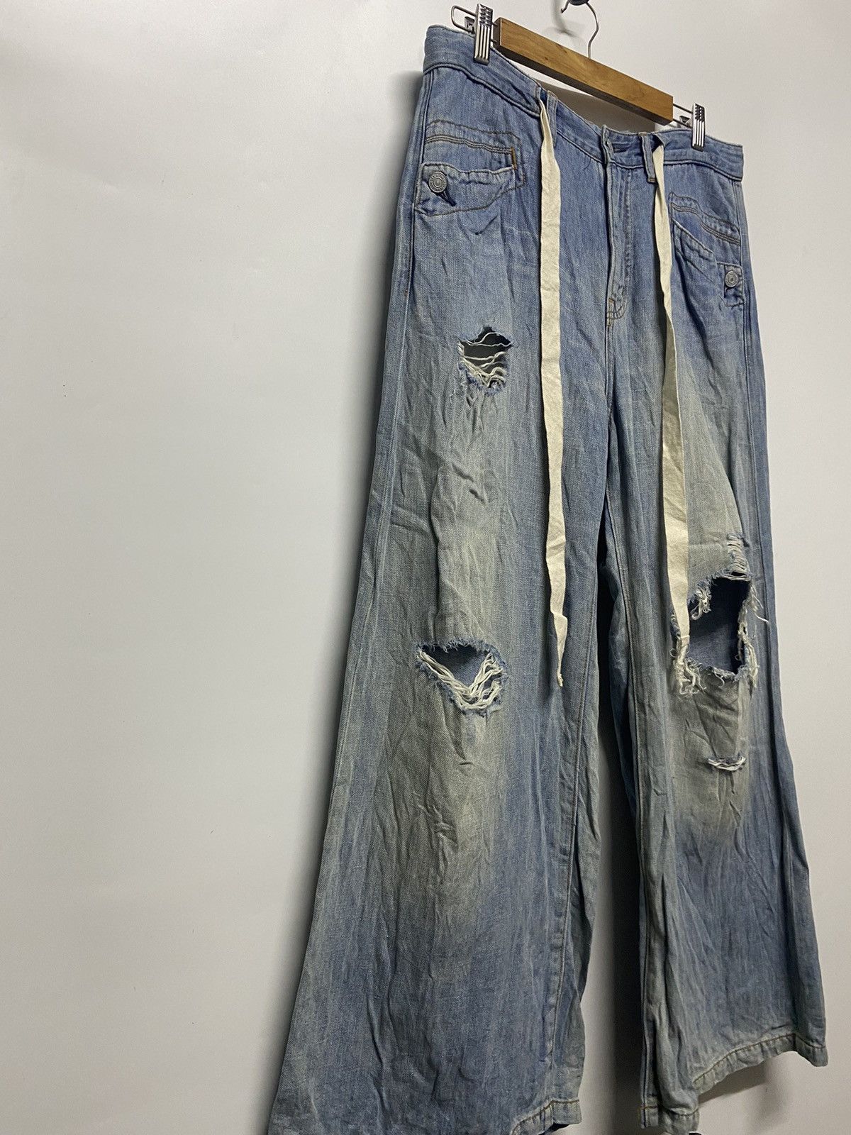 Hysteric Glamour × Japanese Brand RNA İnç. Jeans Distressed Overall Denim Wide Leg Loose Pants Size 32" / US 10 / IT 46 - 8 Thumbnail