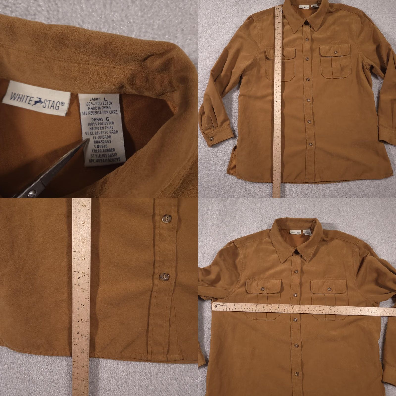 Vintage White Stag Shirt Womens Large Brown Faux Suede Button Front Long Sleeve Pockets Size L / US 10 / IT 46 - 8 Thumbnail